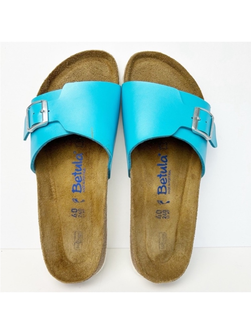 Betula by Birkenstock Catalina Aqua Blue Birko-Flor Single Strap Sandal EU 40